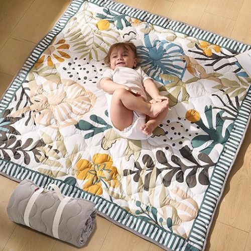 Momcozy Baby Play Mat for Floor, 50"x50" Thickened Playpen Mat, Playmate for Baby Tummy Time, Waterproof & Non-Slip, Foldable Outdoor Mat with Carrying Handle, Forest World