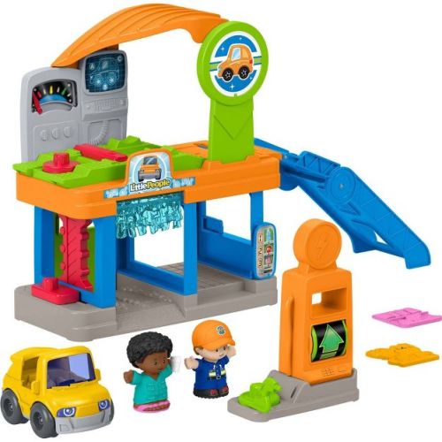 Fisher-Price Little People Fillin’ Fun Service Station Toddler Playset, 1 Toy Car & 2 Figures