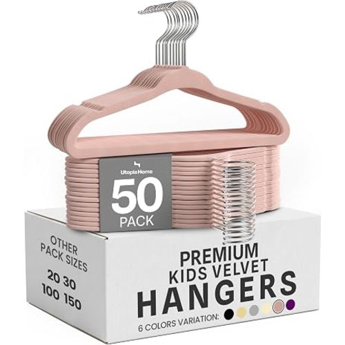 Utopia Home Kids Hangers Velvet (50 Pack) - 11 Inch Durable Baby Hangers for Closet - Perfect Toddler Hangers Non Slip for Everyday Use (Pink)