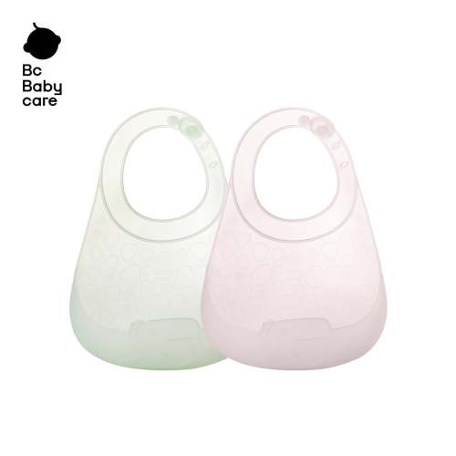Bc Babycare Silicone Bibs for Baby, Baby Bibs for Eating, Lightweight Silicone Baby Bib with Adjustable Neck, Green and Pink (2pcs)