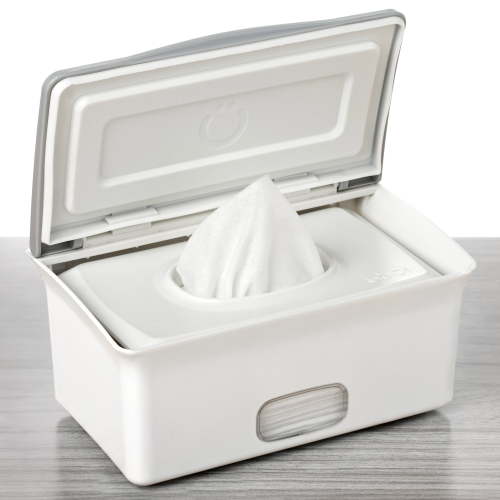 Ubbi Baby Wipes Dispenser, Reusable & Refillable Plastic Container with Weighted Plate, Gray