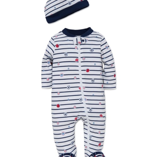 Sports Star 2-Way-Zip Footed One-Piece and Hat- Size Newborn
