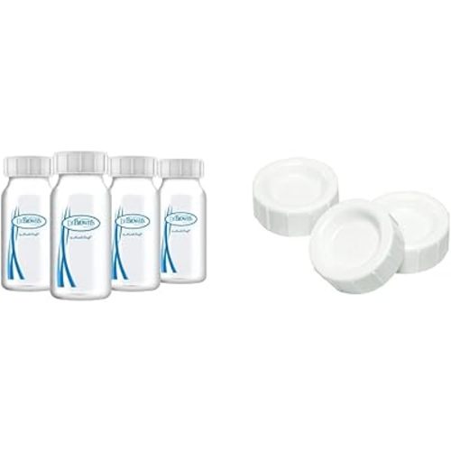 Dr. Brown's Breastmilk Collection Bottles (4 oz/120 ml, 4-Pack) + Standard Storage Travel Caps (3-Pack)