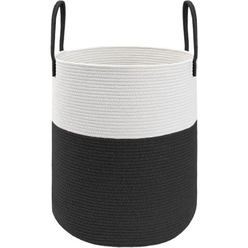 JMvicyroam 80L Cotton Rope Laundry Basket Hamper, White and Black