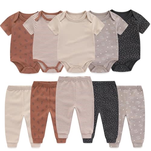 falianni Baby Boy Girl 10 Piece Combined Type Clothing Set Cotton Baby Bodysuits and Pants Set Home Outdoor Infant Clothes