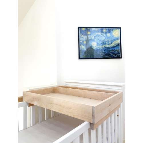Solid Wood Baby Changing Tray with Storage, Custom Birch or Maple Crib Topper, Space Saving Nursery Organizer, Made in USA, Fits Most Pads
