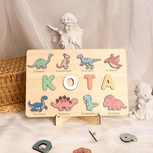 Personalized Wooden Name Puzzle — Dinosaur Series