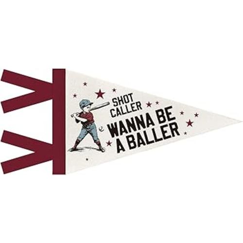 Vintage Baseball Boys Kids Playroom Decor Wall Art Felt Pennant Banner, Vintage Sports Nursery Bedroom Room Decor for Boys Kids, Shot Caller Wanna Be A Baller, Toddler Classroom Decorations, 8x17 Inch