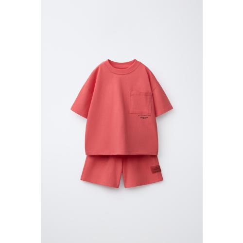 PLAIN JOGGING T-SHIRT AND BERMUDA SET - Coral red | ZARA United States