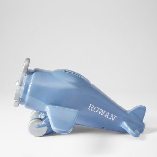 Hand Painted Airplane Ceramic Coin Bank