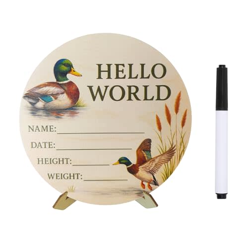 Baby Announcement Sign, Mallard Duck Baby Stuff, 5.9 Inch Wooden Name Signs for Nursery, Mallard Duck Decor Hunting Theme, Boy Welcome Newborn Arrival To World, Hunting Nursery Decor Newborn Sign