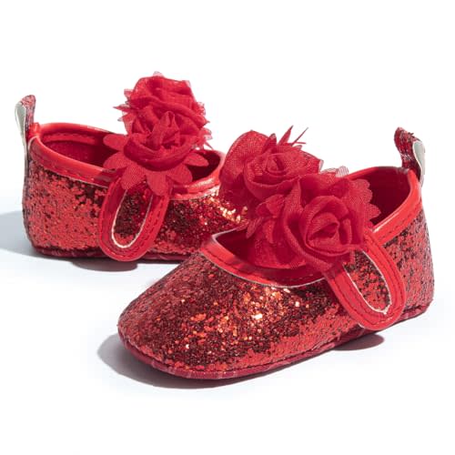 KIDSUN Infant Baby Girls Mary Jane Shoes Non-Slip Rubber Sole Ballet Slippers Princess Dress Wedding Shoes Newborn Crib Shoes First Walkers Shoes