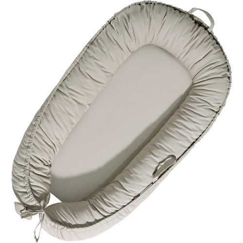 TARJODGY Baby Lounger - Baby Lounger for Newborn 0-24 Months, Soft Breathable Cotton Infant Lounger Cover, Portable Baby Nest for Travel, Newborn Essentials (Silver)