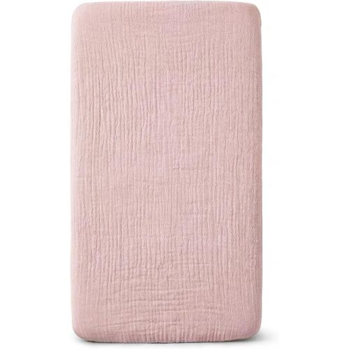Muslin Bassinet Sheet Compatible with Mika Micky & Baby Delight Bedside Sleeper - 100% Cotton Rectangular Mattress Pad Cover (35"x20"), Breathable & Soft, Boho (1 Pack Pink)