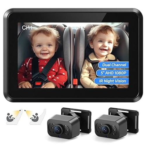Baby Car Mirror, HD Dual Channel with 2 IR Night Vision Camera