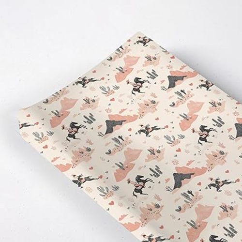 Cartoon Western Cactus Horse Mountains Hearts Baby Changing Pad Cover, Unisex Western Nursery Diaper Changing Table Pad Mat Sheet for Girls-16x32