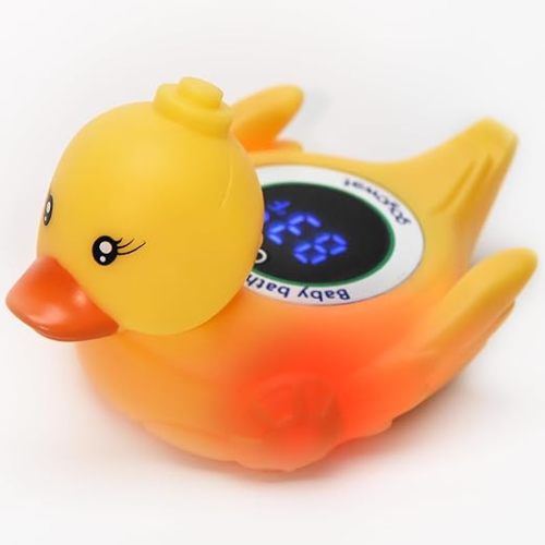 Baby Bath Thermometer with LED Display, Floating Duck Toy – 2-in-1 Water Safety Sensor for Infants, Color-Coded Alerts (Hot/Cold), Bath Tub Temperature Monitor, Cute Floating Bath Toy, Nursery