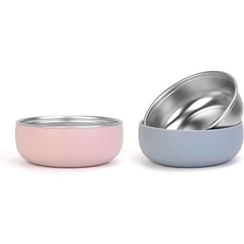 ShineMe Stainless Steel Baby Bowls, 2 pack Toddler Bowls with Removable Colorful Silicone Sleeve, Unbreakable Kids Bowls Non-Slip for Candy, Soup, Cereal, Yogurt, Snacks...