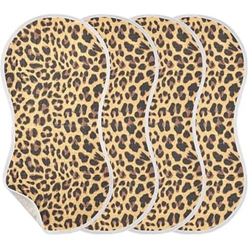Muslin Burp Cloths for Baby Boys and Girls - 4-Pack Ultra Absorbent Leopard Print Muslin Washcloths, Newborn Towel, Milk Spit Up Rags, Burp Cloth Bib for Unisex, 22 x 11 Inch