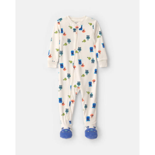 Baby Boy 1-Piece Monster 2-Way Zip DreamPlush Snug Fit Footed Pajama - Cream | Carter's