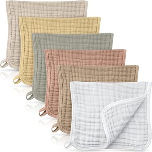 Irenare 6 Pack Muslin Burp Cloths Cotton Baby Burping Rags Large 20 x 10 Inch 6 Layers Spit up Rags Soft Absorbent Multicolor Wash Cloths Diapers for Newborn Baby Girl Boy (Light Color)
