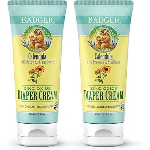 Badger - Zinc Oxide Diaper Cream, Calendula with Beeswax & Sunflower, Diaper Rash Cream, Organic Diaper Cream, Diaper Rash Treatment, Baby Rash Cream, 2.9 fl. oz. Tube (2 Pack)
