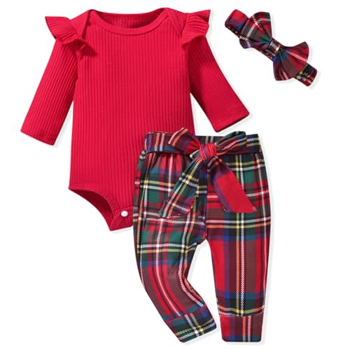 Aalizzwell Preemie Newborn Infant Baby Girls Clothes Ribbed Romper Bodysuit Pants Set Fall Winter Outfits
