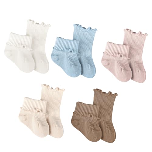 VIAOKUTH Baby Girls Socks Newborn Frilly Ruffle Cotton Infant Cute Princess Socks for Toddler Dress 5 Pairs