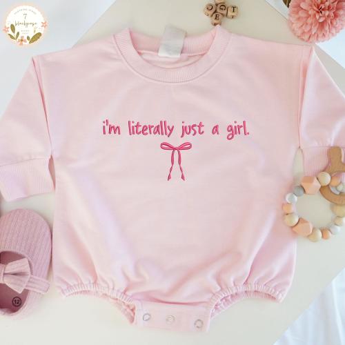 Embroidered I'm Literally Just A Girl Baby Romper, Retro Coquette Baby Girl, Girl Shirt, Bringing Home Baby Outfit, Perfect Baby Shower Gift