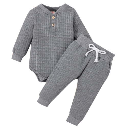 TAIAOJING Fall/Winter Baby Boy Girl Clothes Winter Long Sleeve Solid Thickened Warm Romper Tops Pants 2PCS Set Bodysuit Outfits 18-24 Months