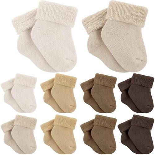 10 Pairs Preemie Baby Terry Cotton Turn Cuff Socks for Newborn Girls Boys - Nicu