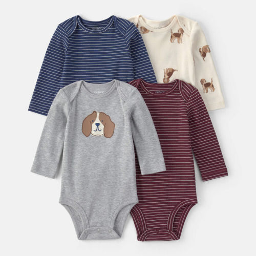 Baby Boy 4-Pack Dog Striped Long-Sleeve Multipack Bodysuits | Carter’s Oshkosh Canada
