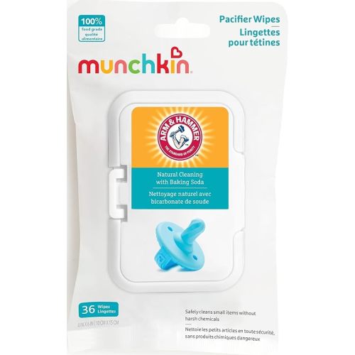 Munchkin Arm & Hammer Pacifier Wipes - Safely Cleans Breast Pump Parts and Feeding Essentials for Baby and Toddler, 1 Pack, 36 Wipes