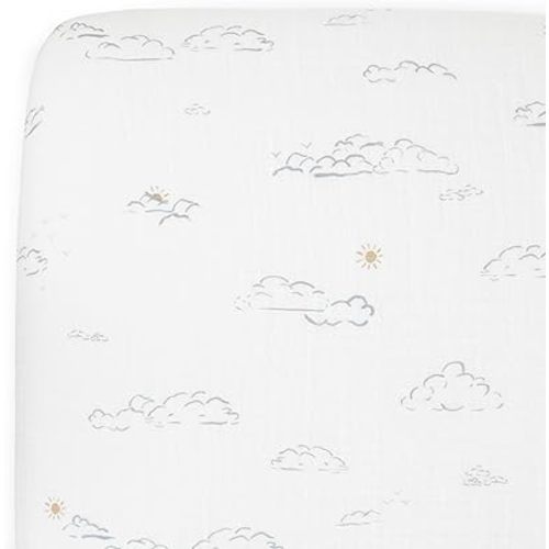 Little Unicorn Premium Crib Sheet | Breathable & Super-Soft Muslin Fabric (Partly Cloudy)