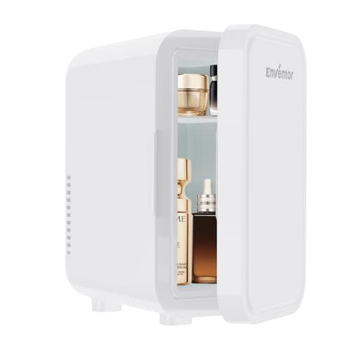 Enventor Mini Refrigerator, 6L/ 8 Can Compact Skincare Fridge AC+DC Power Cooler & Warmer Small Refrigerator for Bedroom, Skincare, Makeup, Cosmetics, Car, Office (White)