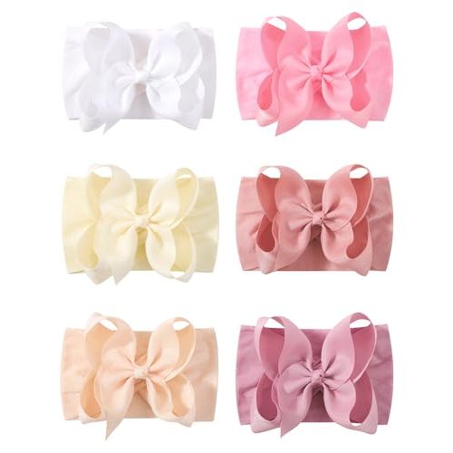 doboi 6PCS Baby Girl Bows Big Baby Headbands Ribbon Bow Nylon Headbands Hair Accessories Baby Bows for Baby Girls Infant Newborn Toddler-PINK