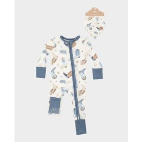Boy's Cowboy Boots Footie W/ Bandana Bib, Size 3M-24M