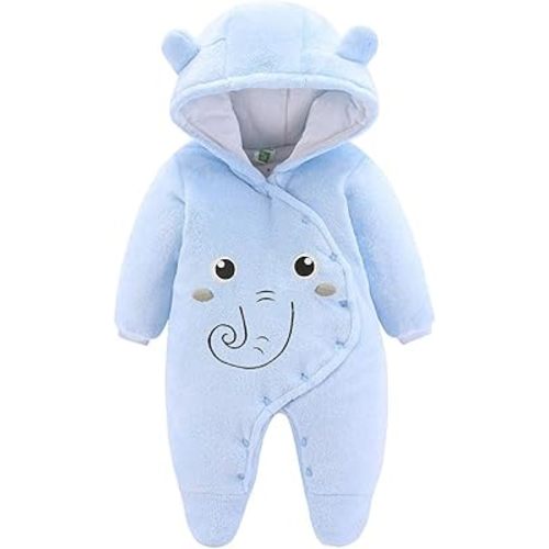 JiAmy Newborn Baby Winter Hooded Romper Fleece Snowsuit Jumpsuit Cartoon Cat Outfits 0-12 Months