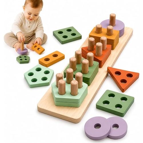 Wooden Shape Sorter & Stacking Toy