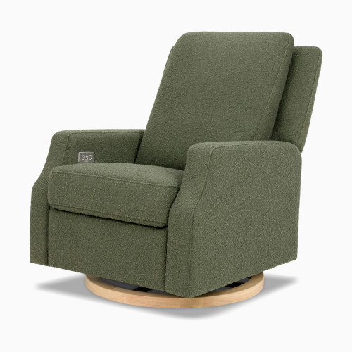 Namesake Crewe Electronic Recliner and Swivel Glider - Olive Boucle With Light Wood Base