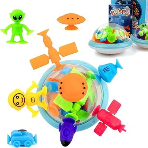 Suction Bath Toys, Bathtub Toys, Sensory Toy, Interesting Space Set with Alien and Space Station, for 3 and up