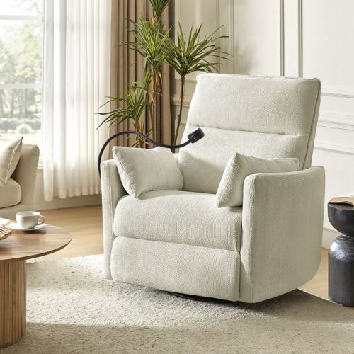 Julius 38" Power Rocking Swivel Nursery Recliner with USB | HULALA&nbsp;HOME-IVORY