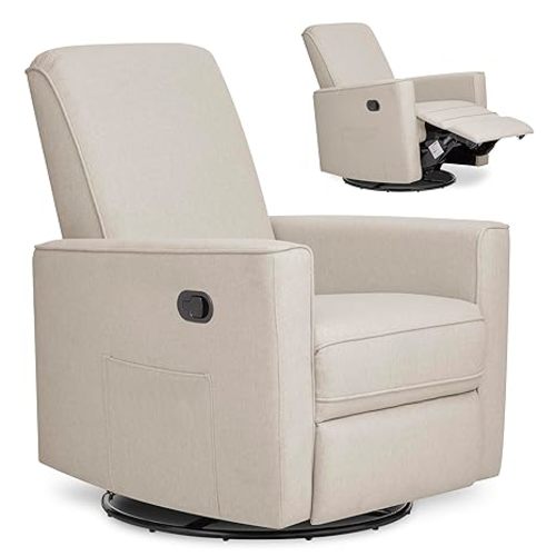 Evolur Raleigh Upholstered Manual Glider Recliner– Rocking & 360° Swivel with Smooth Glide – Greenguard Gold & FSC Certified – Modern Nursery and Living Room Chair in Light Sand