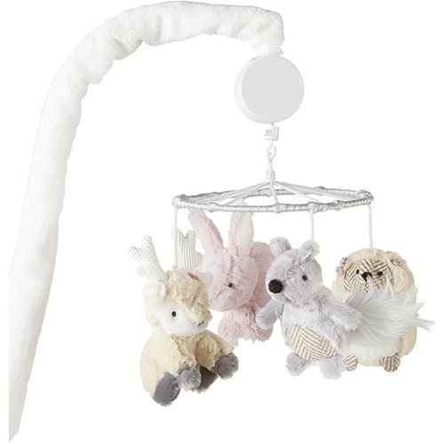 Levtex Baby - Everly Musical Rotating Baby Crib Mobile - Deer, Bunny, Squirrel, Hedgehog - Tan, Pink, Cream, Grey - Nursery Accessories