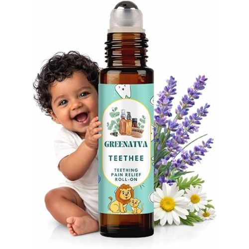 Teethee by Greenatva - Natural Baby Teething Relief Roller (3+ Months), Chamomile & Lavender Teething Oil Roll On, Travel-Friendly Teething Essentials, 10ml/0.3 Fl Oz