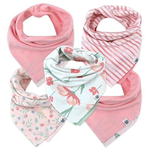 HonestBaby Girls Organic Cotton Bandana Drool Bib Multipack, 5-Pack Strawberry Cream, One Size