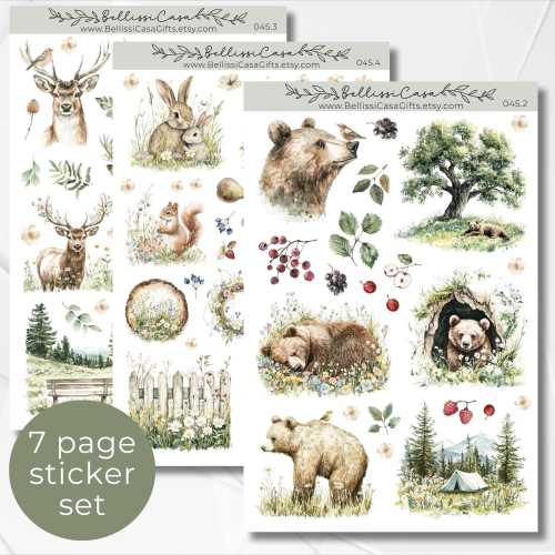 Seasonal Planner Sticker Sheets, Spring Woodland Animals Calendar Planner Journaling Sticker Set, Watercolor Bullet Journal Sticker Pack 045