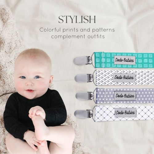 Dodo Babies Pacifier Clip Set - Four Clips Plus Binky Case - Universal Holder Fits Most Paci Brands, Teether Toys and Car Seats