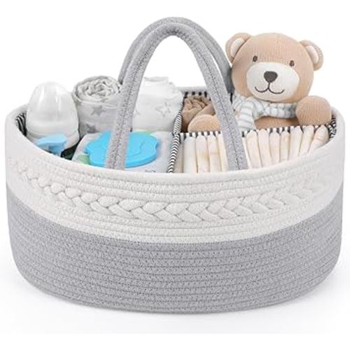 Maliton Cotton Rope Diaper Caddy Organizer - Nursery Storage Caddy, Baby Boy Changing Table Must Have, Perfect