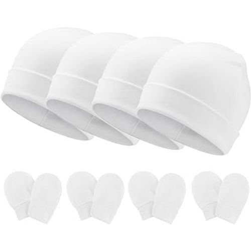 BQUBO Baby Hats and Mittens Infant Cotton Beanie Gloves No Scratch Set Newborn Hospital Hat for Boys Girls